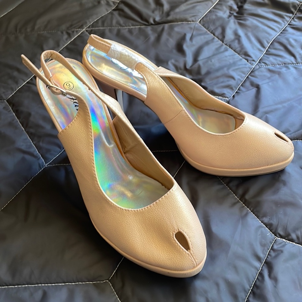 Janice women pumps high heels sling back leather neutral platform shoes size 9